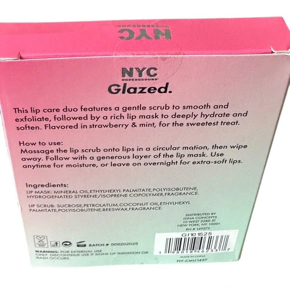 NYC Underground Glazed Strawberry Lip Mask & Mint Lip Scrub 2-Piece Set
